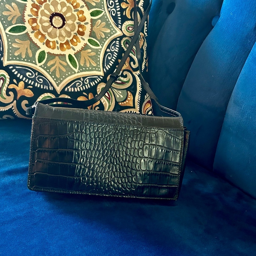 Brighton Black Croc-Embossed Clutch with Jewel Accent - Picture 4 of 6